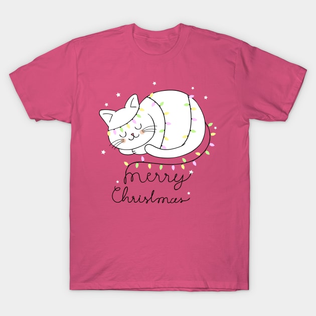 Happy Christmas Lights Cat T-Shirt by TomCage